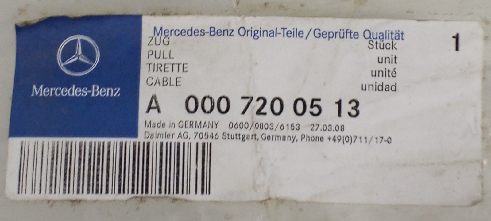 A 000 720 05 13 Mercedes-Benz Door Release Cable Genuine OEM - Image 4