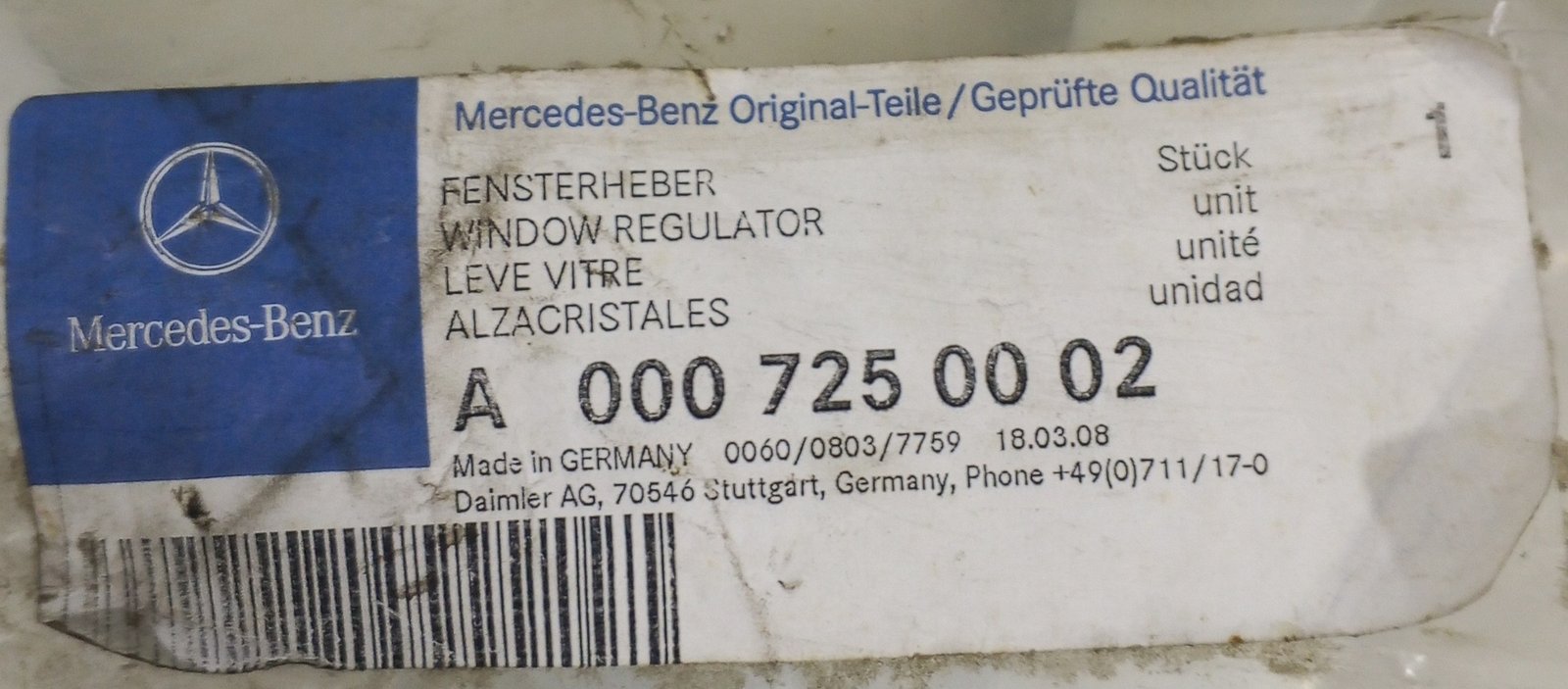 A 000 725 00 02 Mercedes-Benz Window Regulator Left Genuine OEM - Image 4