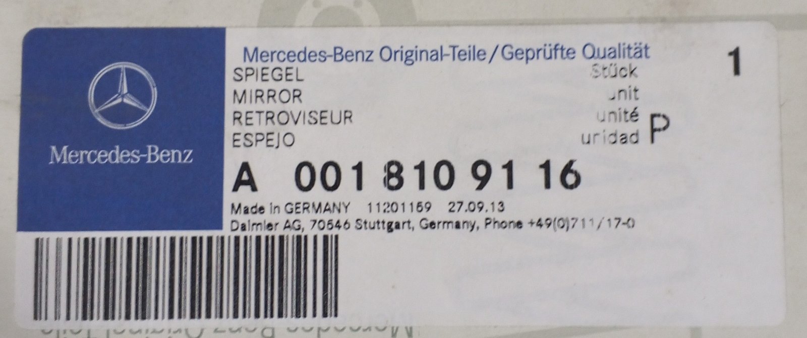 A 001 810 91 16 Mercedes-Benz Exterior Mirror Genuine OEM - Image 4