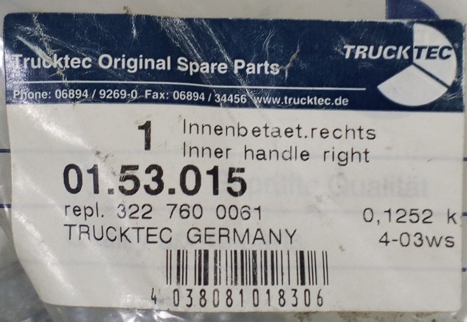 A 322 760 00 61 / 01.53.015 Inner Door Handle Right Trucktec Mercedes-Benz - Image 4
