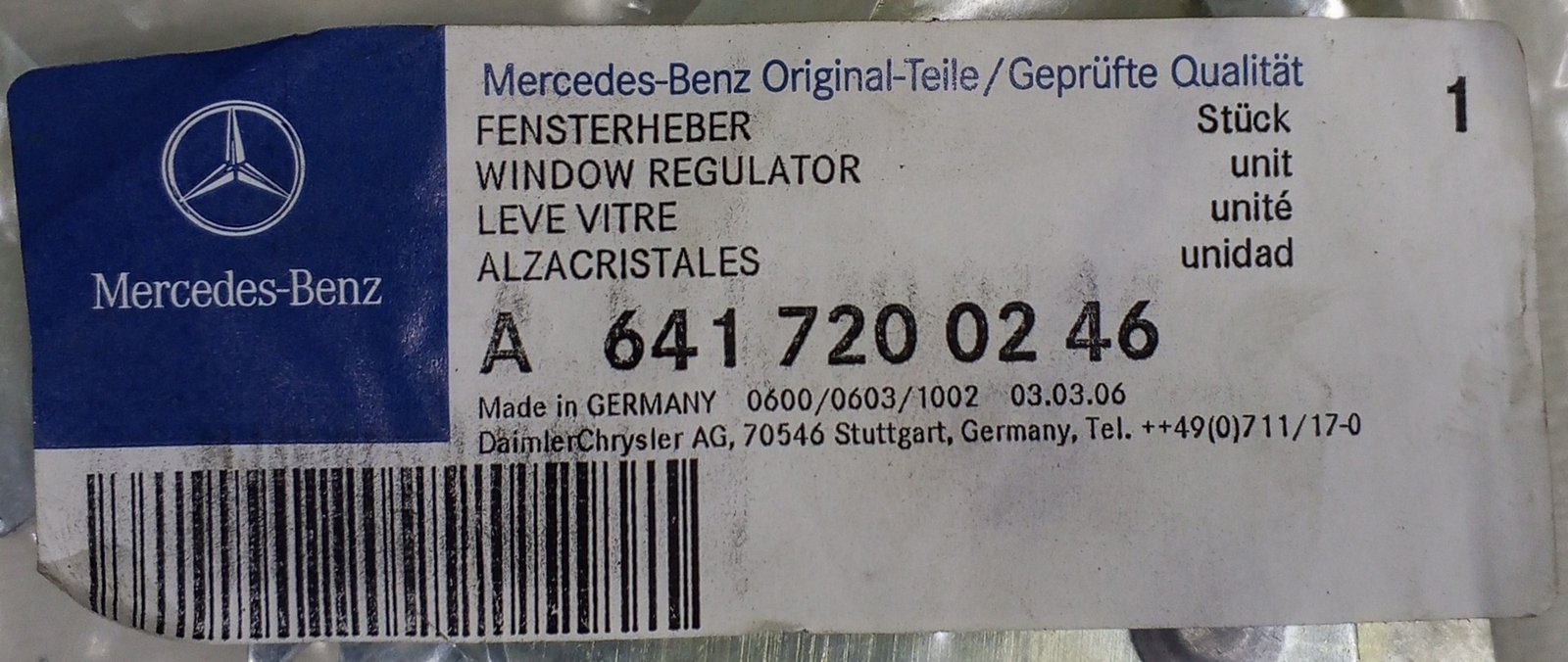A 641 720 02 46 Mercedes Window Regulator Genuine OEM - Image 4