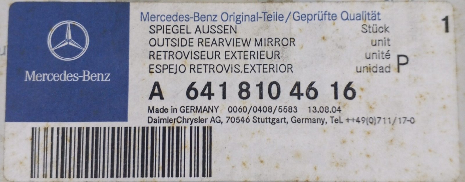 A 641 810 46 16 Mercedes-Benz Exterior Rear View Mirror Genuine OEM - Image 2
