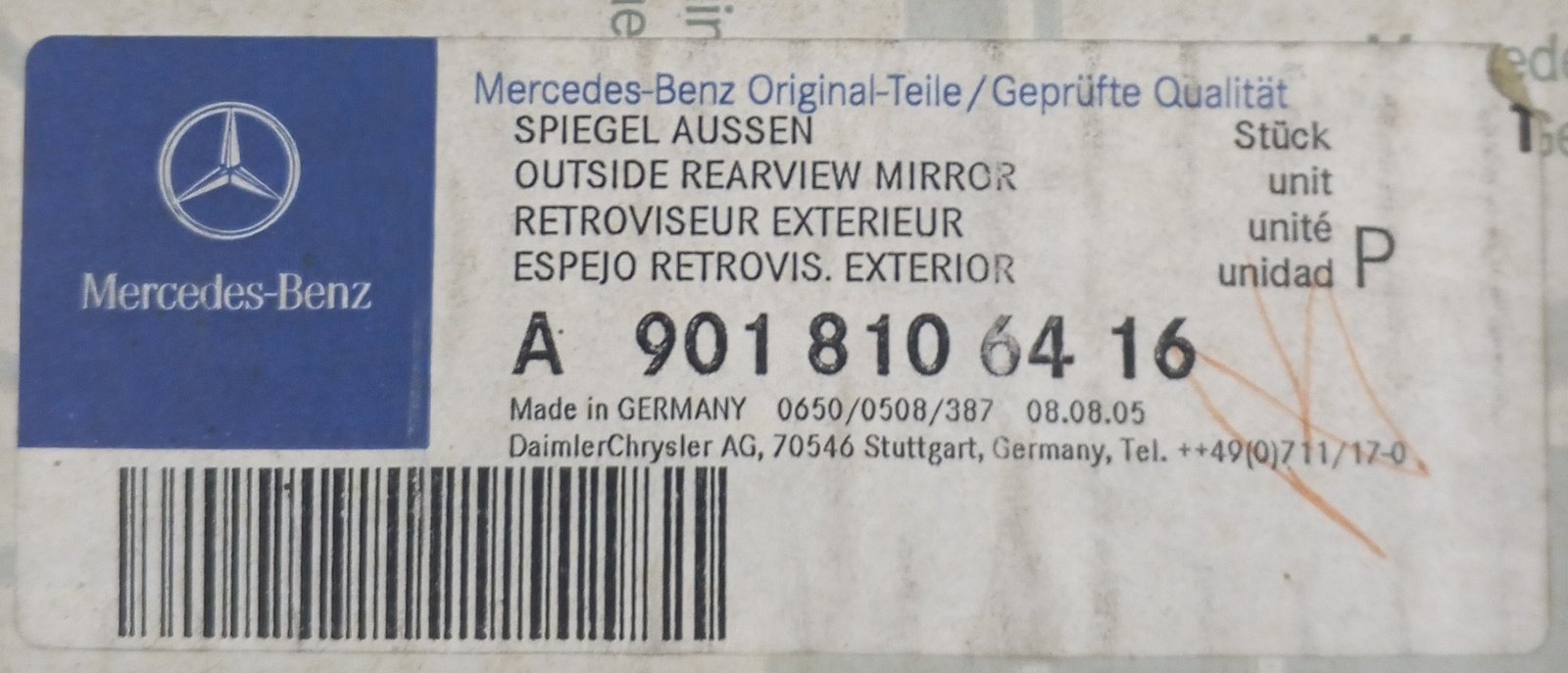 A 901 810 64 16 Mercedes-Benz Exterior Rear View Mirror Genuine OEM - Image 5