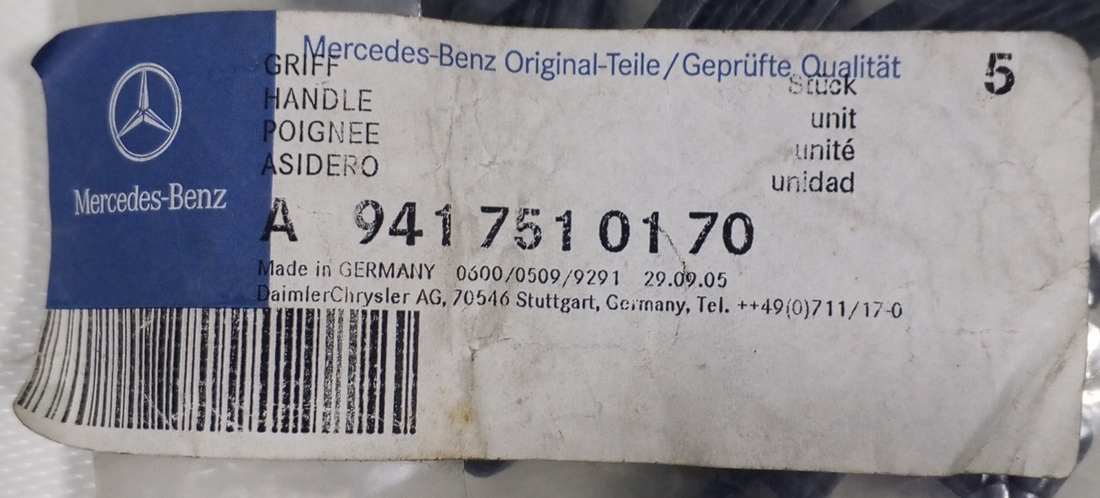 A 941 751 01 70 Mercedes Door Handle Genuine OEM - Image 4