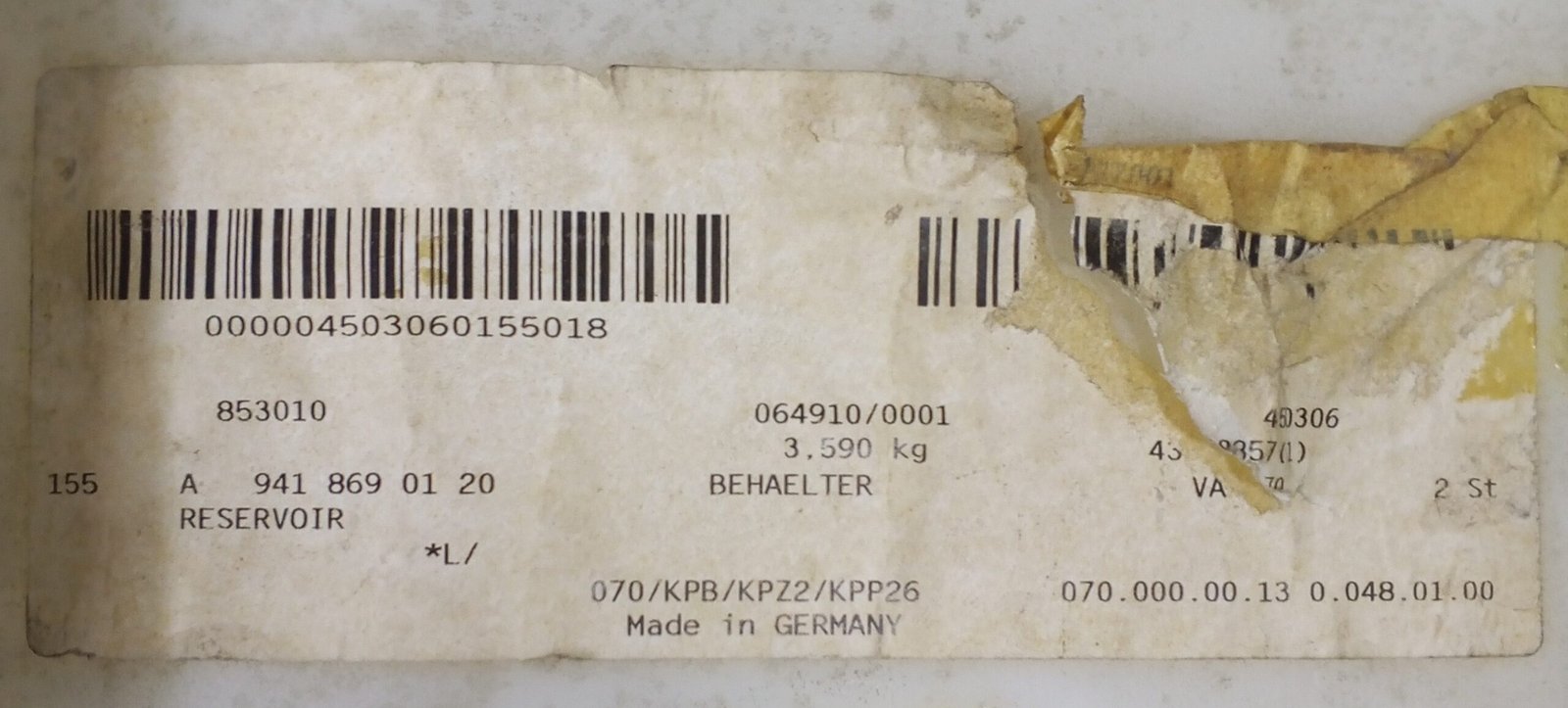 A 941 869 01 20 Mercedes-Benz Reservoir Tank Genuine OEM - Image 4