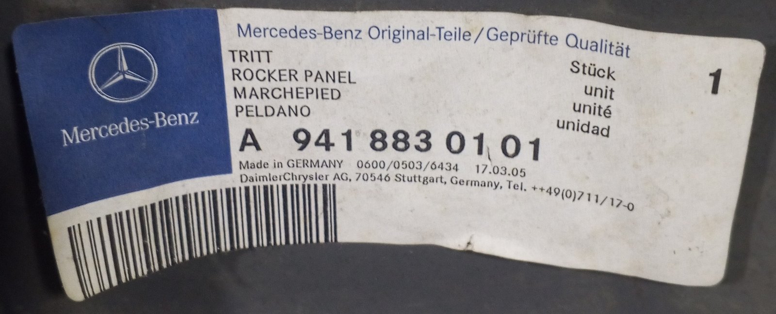 A 941 883 01 01 Mercedes-Benz Step Plate Rocker Panel Genuine OEM Truck Part - Image 3