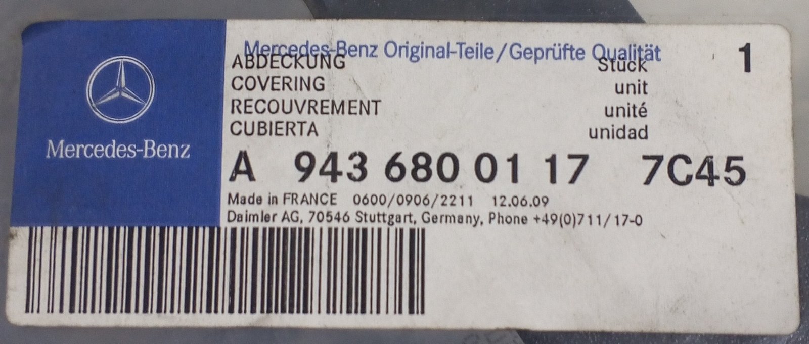 A 943 680 01 17 Mercedes-Benz Cover Genuine OEM Truck Body Part - Image 4