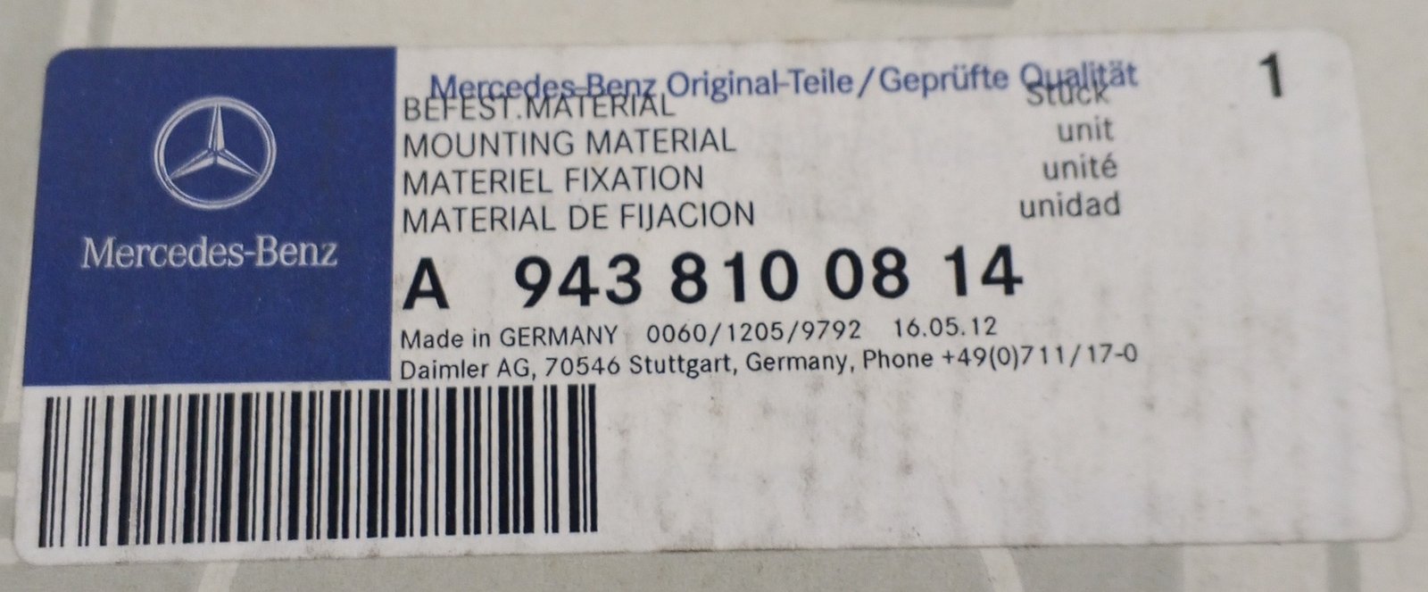 A 943 810 08 14 Mercedes-Benz Mounting Material Genuine OEM Fixing Kit - Image 4