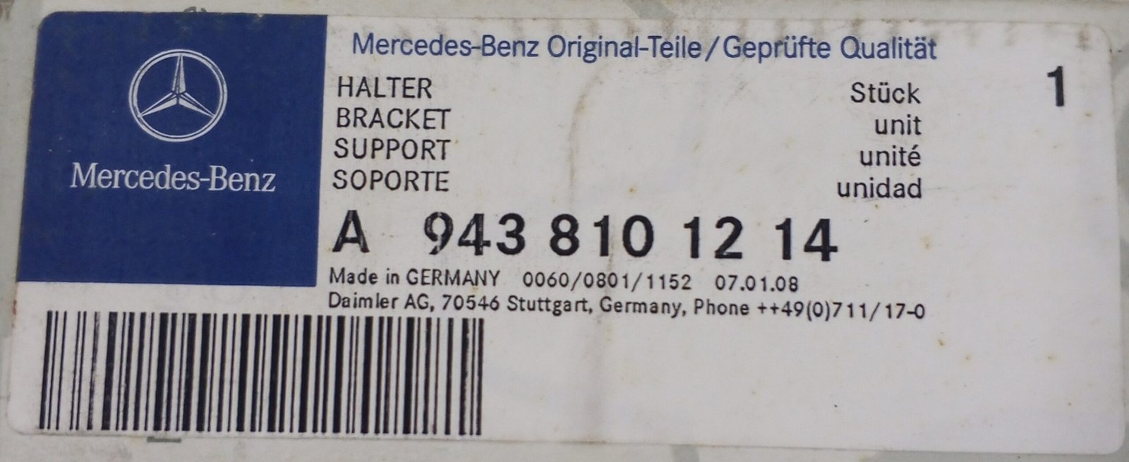 A 943 810 12 14 Mercedes-Benz Bracket Support Genuine OEM Mounting Holder - Image 4