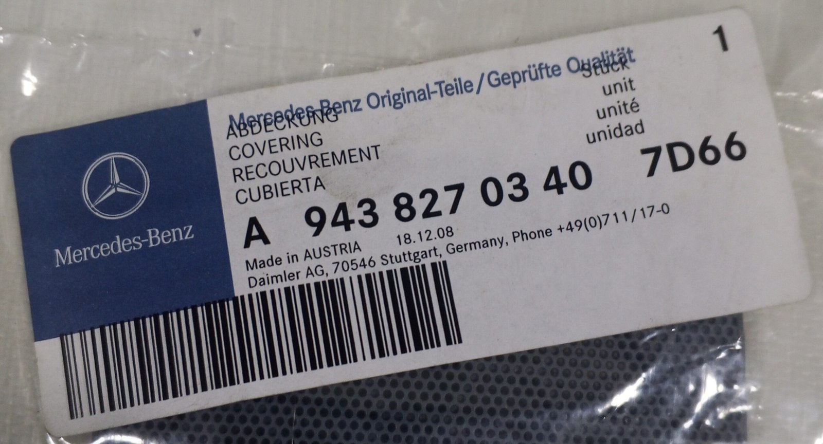 A 943 827 03 40 Mercedes-Benz Cover Genuine OEM Truck Covering - Image 4