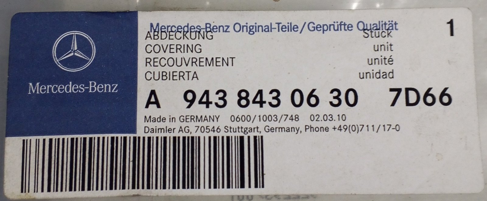 A 943 843 06 30 Mercedes-Benz Cover Genuine OEM Truck Part - Image 4