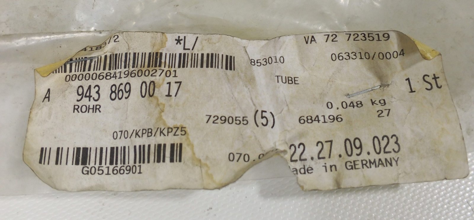 A 943 869 00 17 Mercedes-Benz Truck Pipe Tube Genuine OEM - Image 4