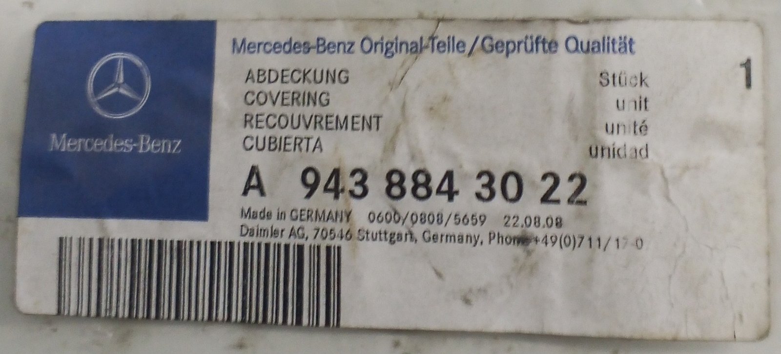 A 943 884 30 22 Mercedes Cover Genuine OEM Exterior Trim - Image 4