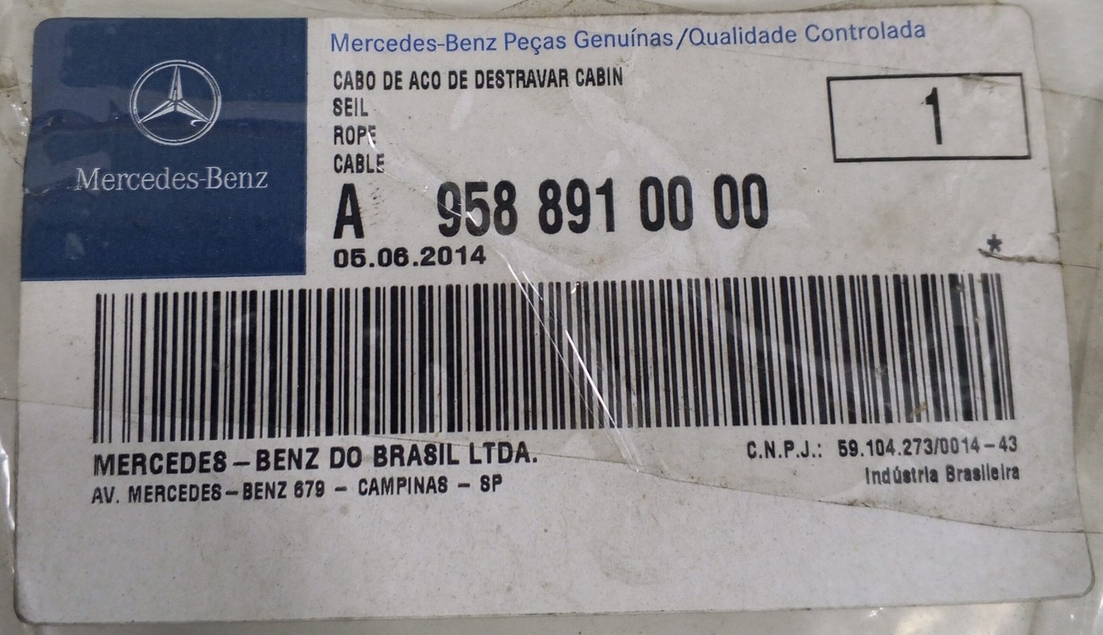 A 958 891 00 00 Mercedes Cabin Bonnet Cable Genuine OEM - Image 3