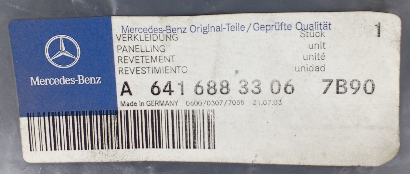 A 641 688 33 06 Mercedes Covering Panel Genuine OEM - Image 5