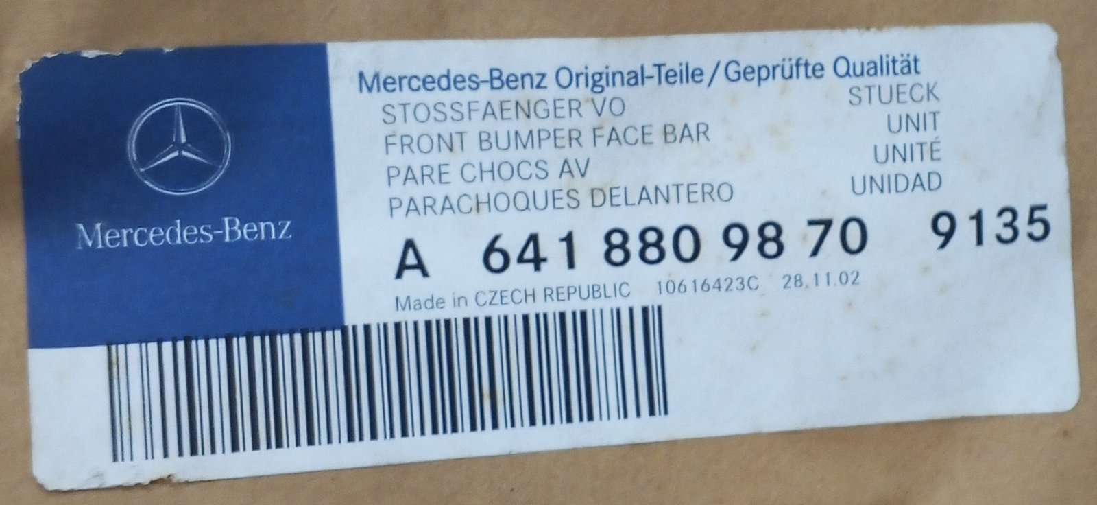 A 641 880 98 70 Mercedes Front Bumper Face Bar Genuine OEM - Image 6