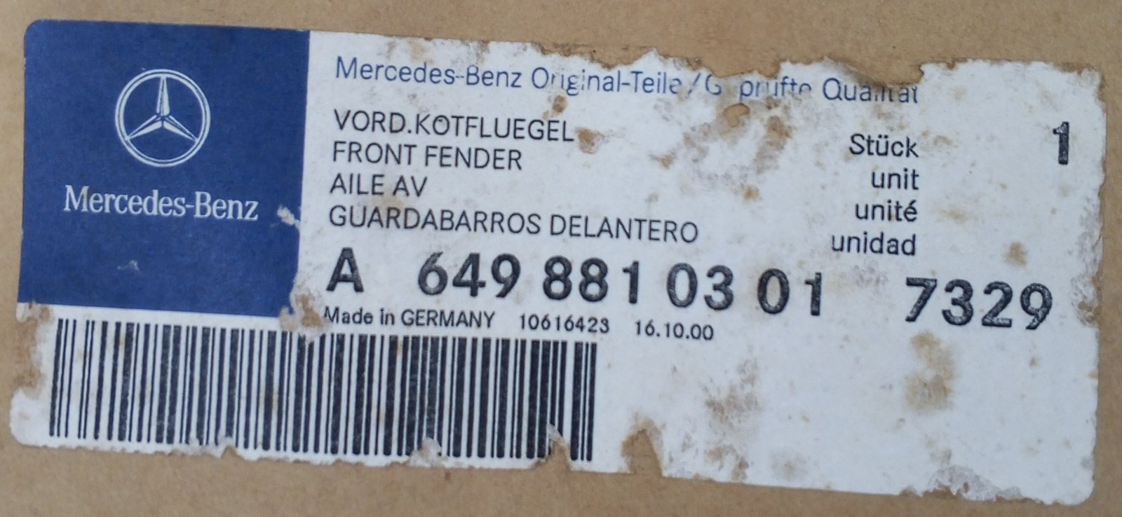 A 649 881 03 01 Mercedes Front Fender Genuine OEM Mudguard - Image 5