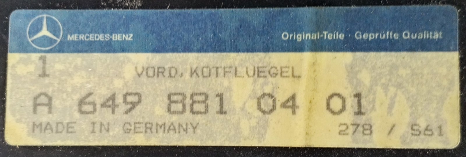 A 649 881 04 01 Mercedes Front Fender Genuine OEM - Image 5