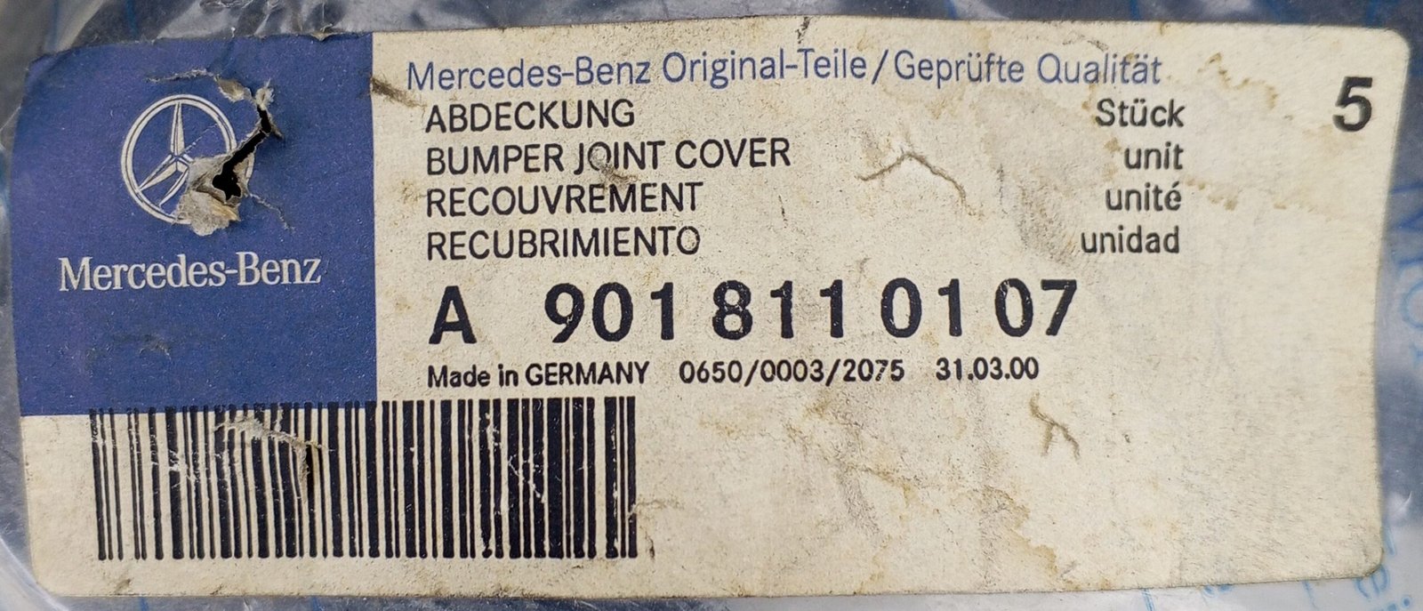 A 901 811 01 07 Mercedes Bumper Joint Cover Genuine OEM - Image 5