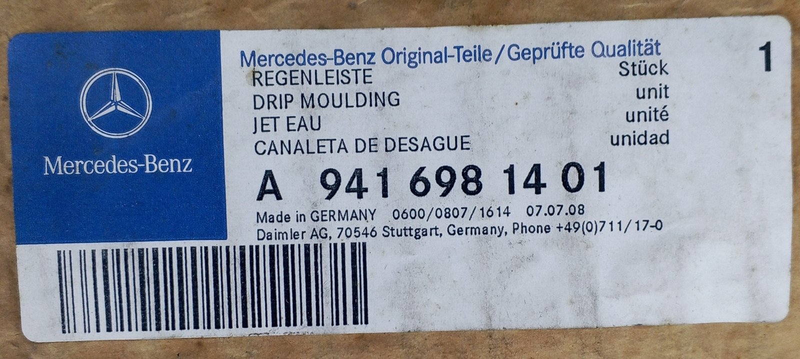 A 941 698 14 01 Mercedes Drip Moulding Genuine OEM - Image 5