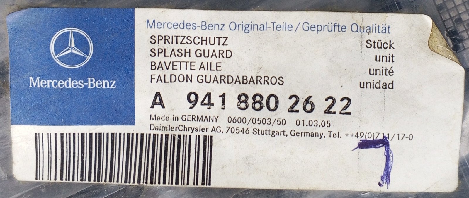 A 941 880 26 22 Mercedes Splash Guard Genuine OEM - Image 4