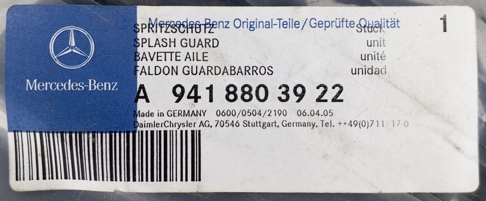A 941 880 39 22 Mercedes Splash Guard Genuine OEM - Image 5