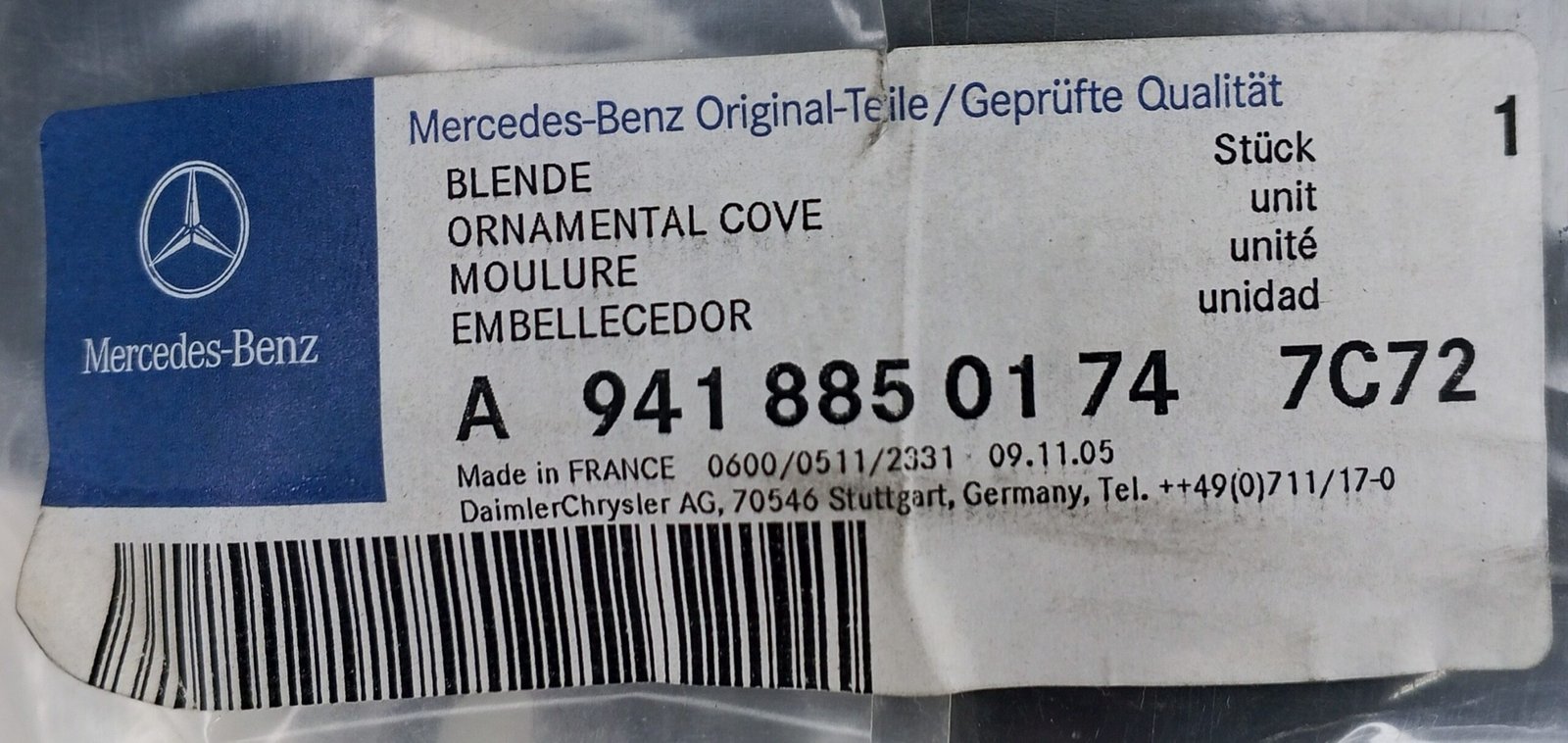 A 941 885 01 74 Mercedes Ornamental Cover Genuine OEM - Image 5