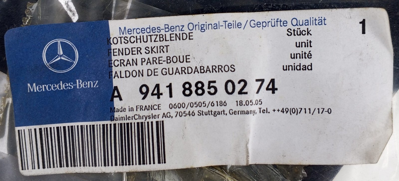 A 941 885 02 74 Mercedes Fender Skirt Genuine OEM - Image 5