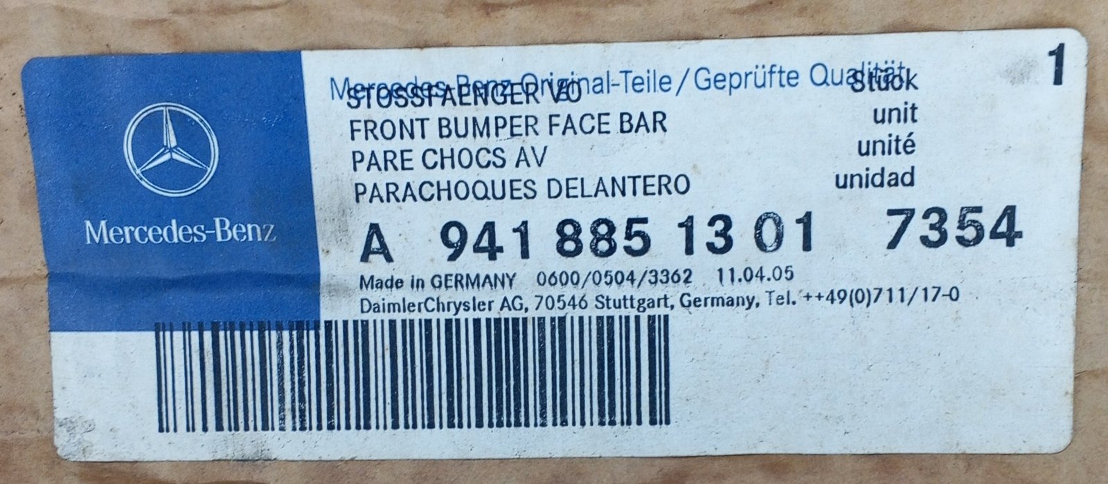 A 941 885 13 01 Mercedes Front Bumper Face Bar Genuine OEM - Image 5