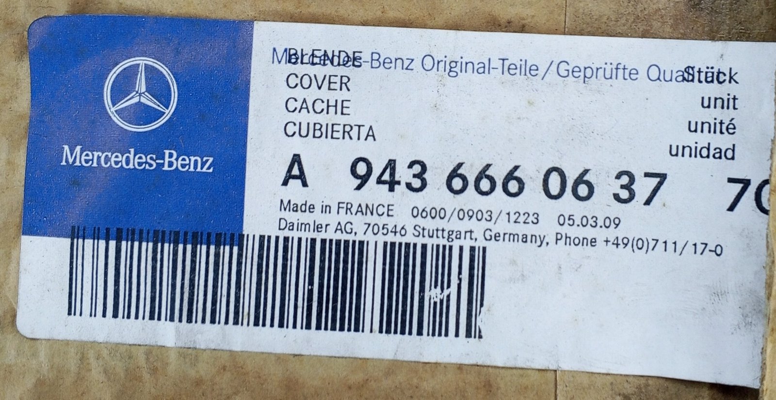 A 943 666 06 37 Mercedes Cover Genuine OEM - Image 5