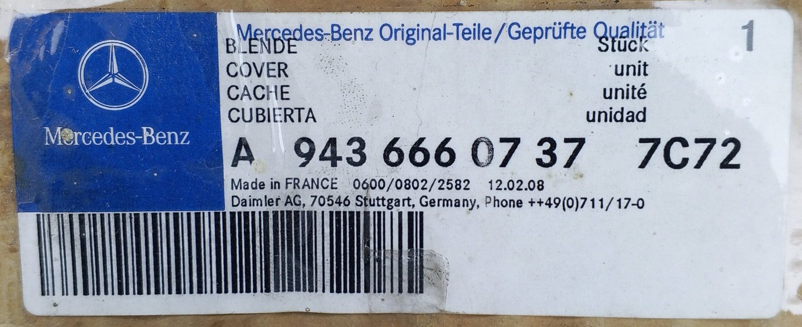 A 943 666 07 37 Mercedes Cover Genuine OEM - Image 5