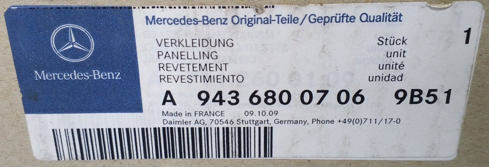 A 943 680 07 06 Mercedes Interior Panel Genuine OEM - Image 5