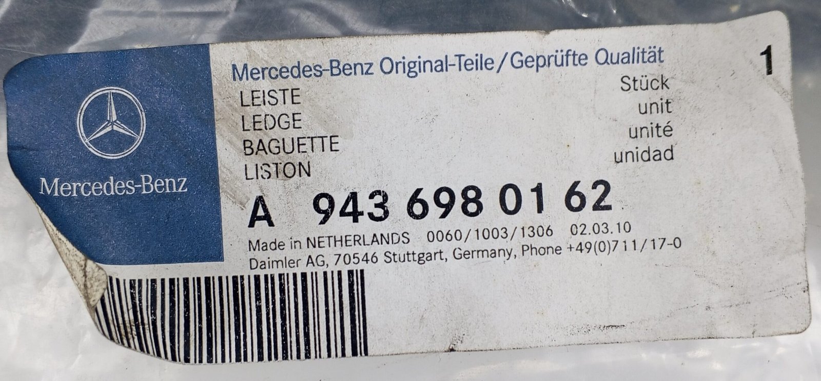 A 943 698 01 62 Mercedes Trim Moulding Genuine OEM - Image 5