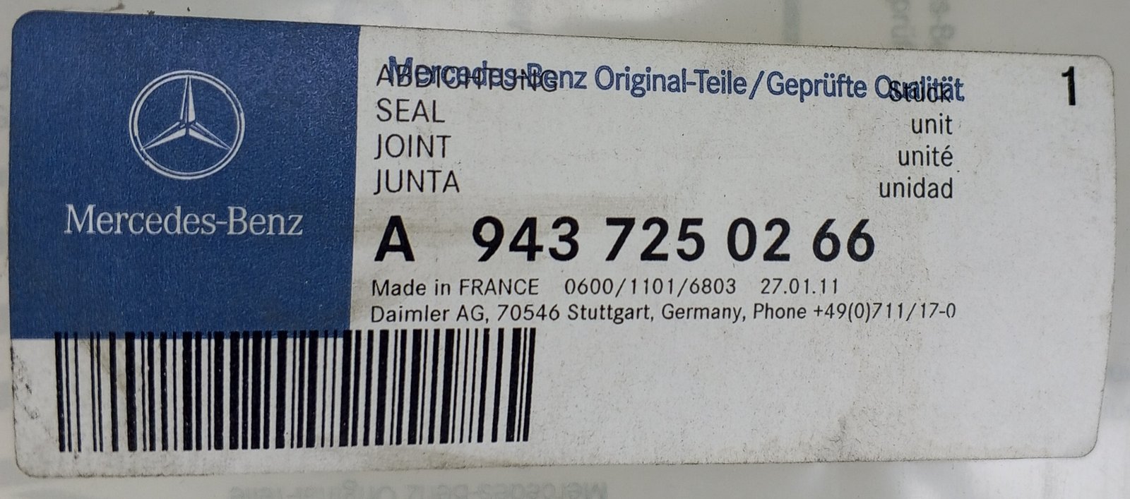 A 943 725 02 66 Mercedes Seal Genuine OEM - Image 4