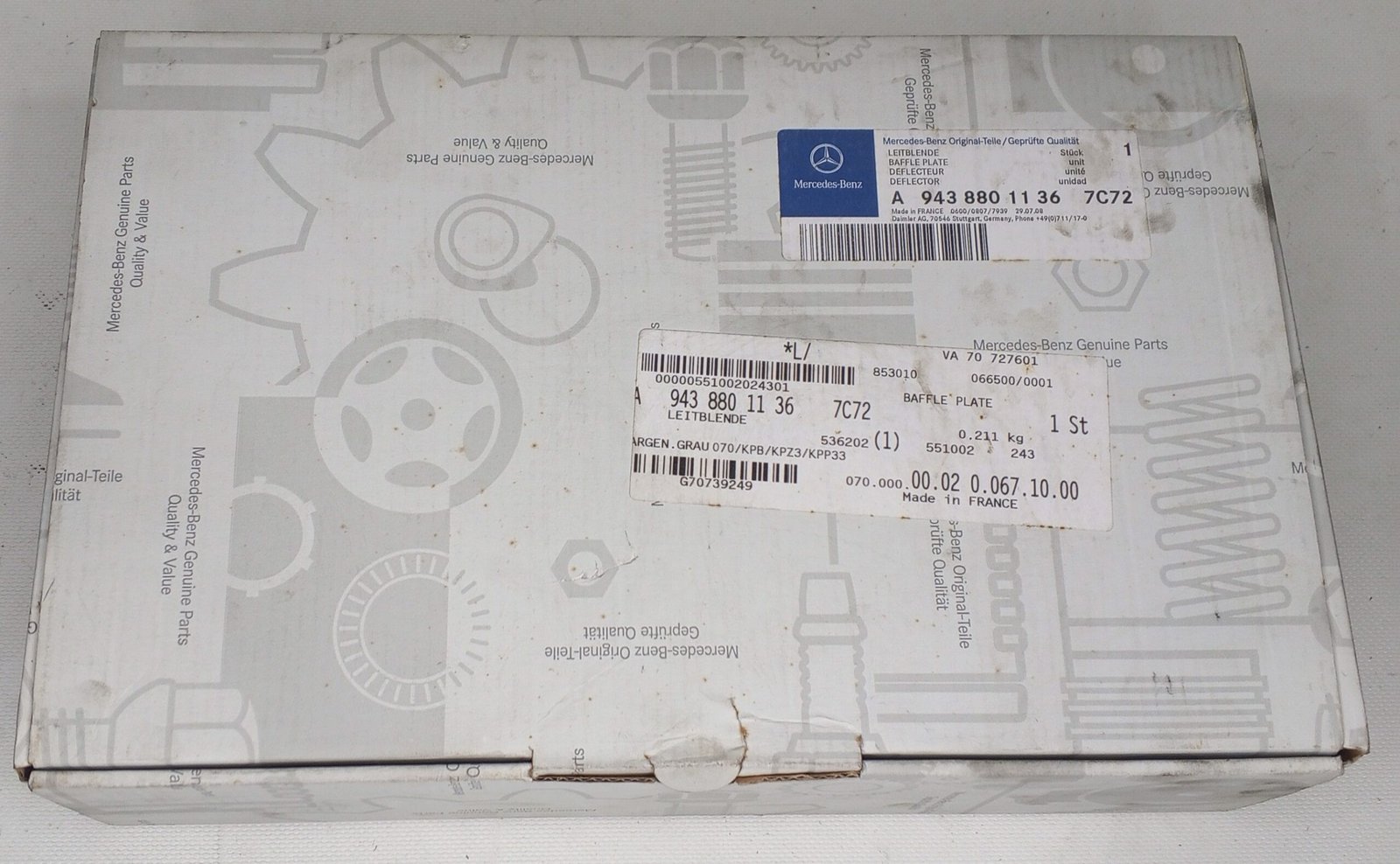 A 943 880 11 36 Mercedes Baffle Plate Genuine OEM