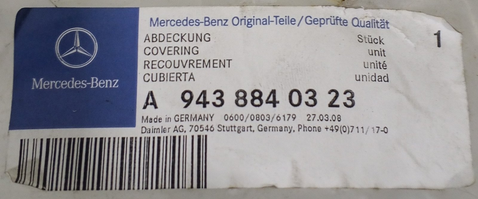 A 943 884 03 23 Mercedes Cover Genuine OEM Cab Exterior Trim - Image 5