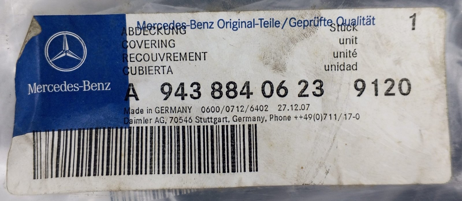 A 943 884 06 23 Mercedes Fender Cover Genuine OEM - Image 5