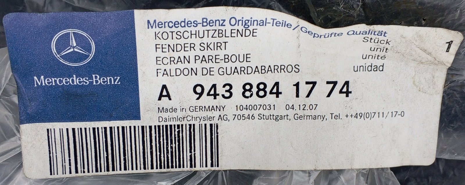 A 943 884 17 74 Mercedes Fender Skirt Genuine OEM - Image 5