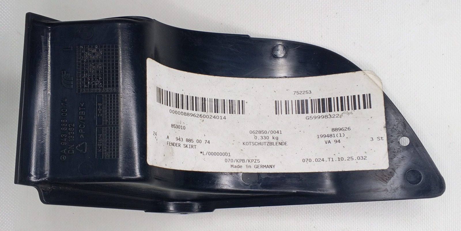 A 943 885 00 74 Mercedes Fender Skirt Genuine OEM