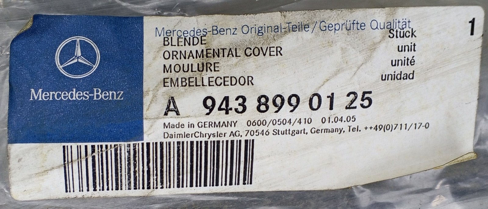 A 943 899 01 25 Mercedes Ornamental Cover Genuine OEM - Image 5