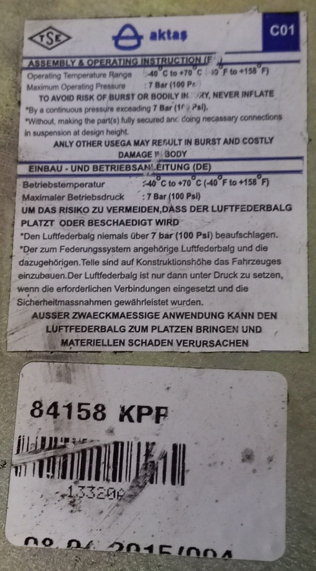84158KPP Air Comfort Air Spring With Plastic Piston SAF - Image 4