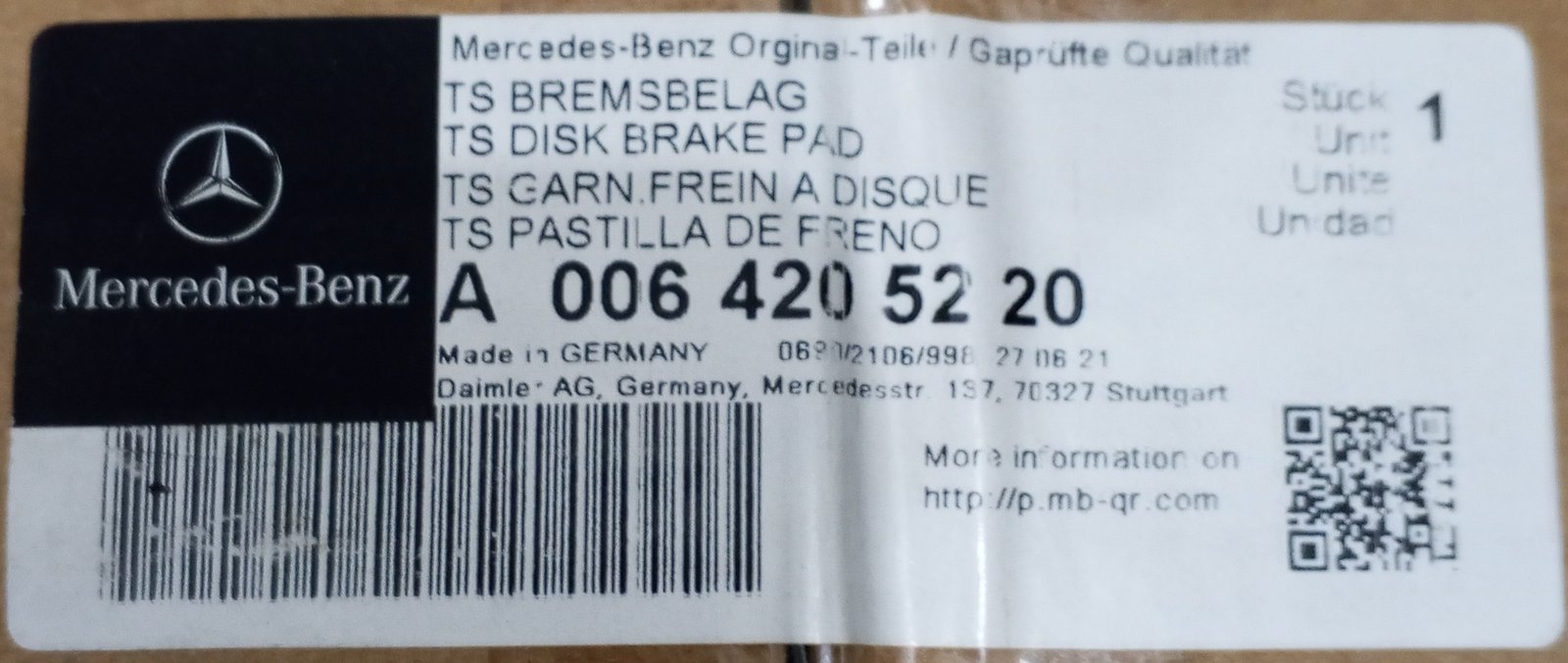 A0064205220 MERCEDES-BENZ COPY A DISC BRAKE, BRAKE PAD SET - Image 3