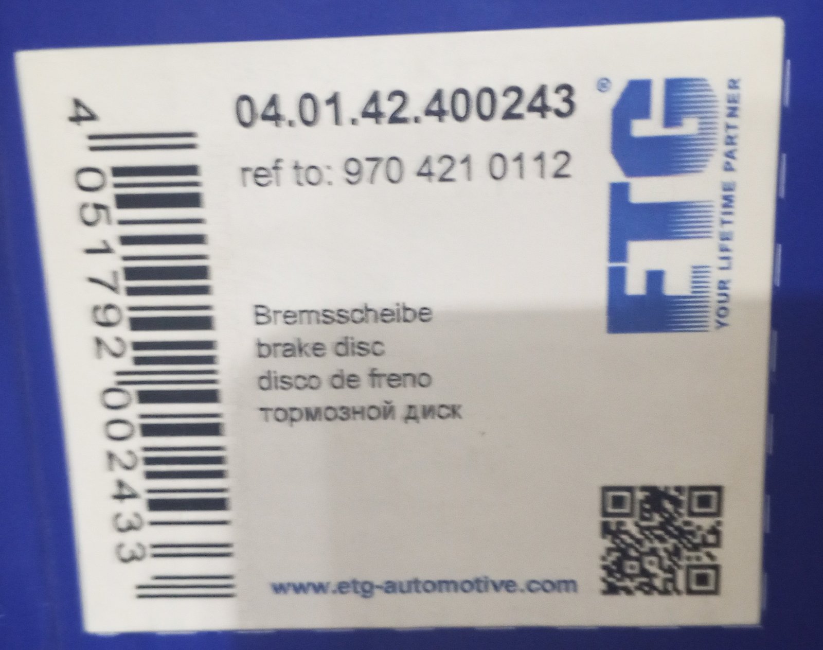 04.01.42.400243 ETG Brake Disc From MERCEDES - Image 2