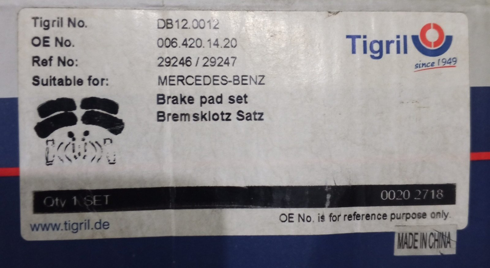 DB12.0012 Tigril Brake Pad Set, Disc Brake From Mercedes - Image 3