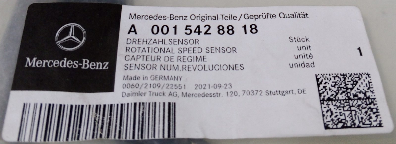 A0015428818 MERCEDES-BENZ SENSOR, WHEEL SPEED - Image 3
