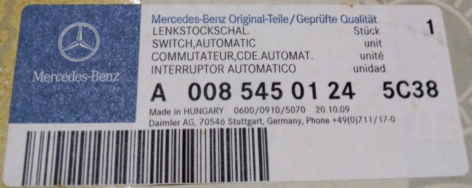 A0085450124 MERCEDES-BENZ STEERING COLUMN SWITCH - Image 3