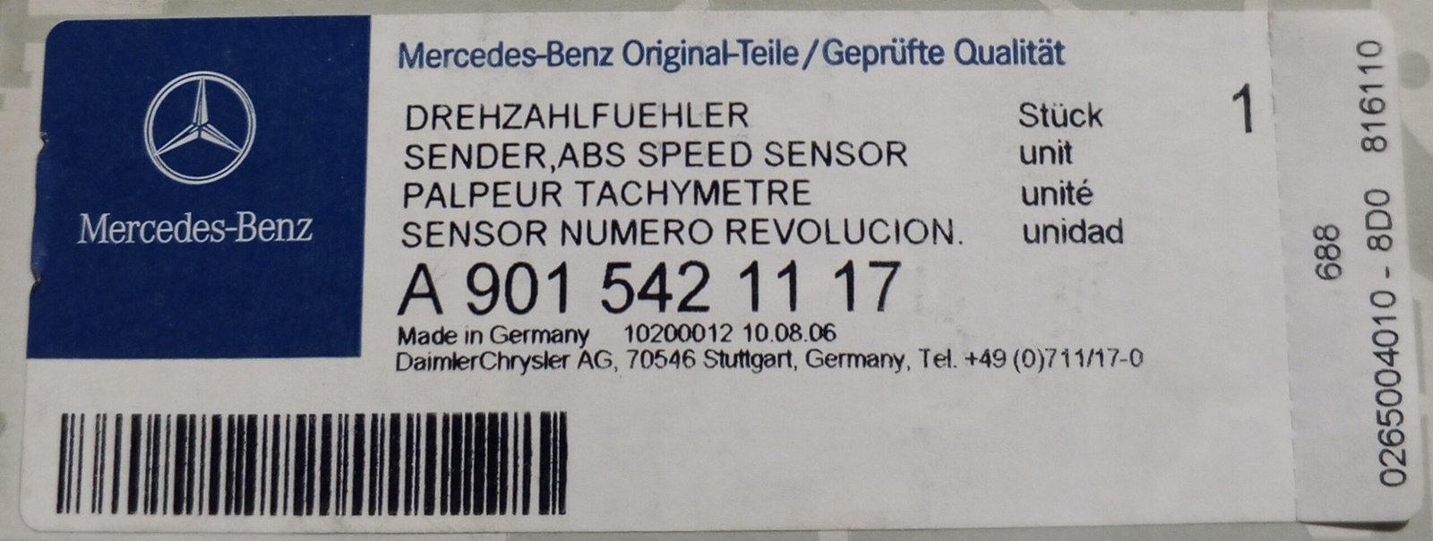 A9015421117 MERCEDES-BENZ SENSOR, WHEEL SPEED - Image 3