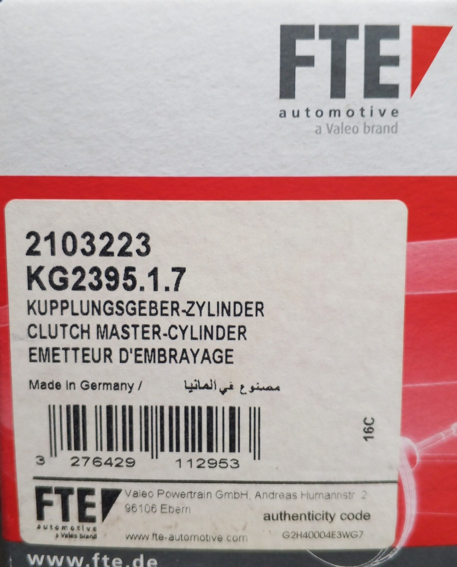 2103223 FTE MASTER CYLINDER, CLUTCH - Image 2