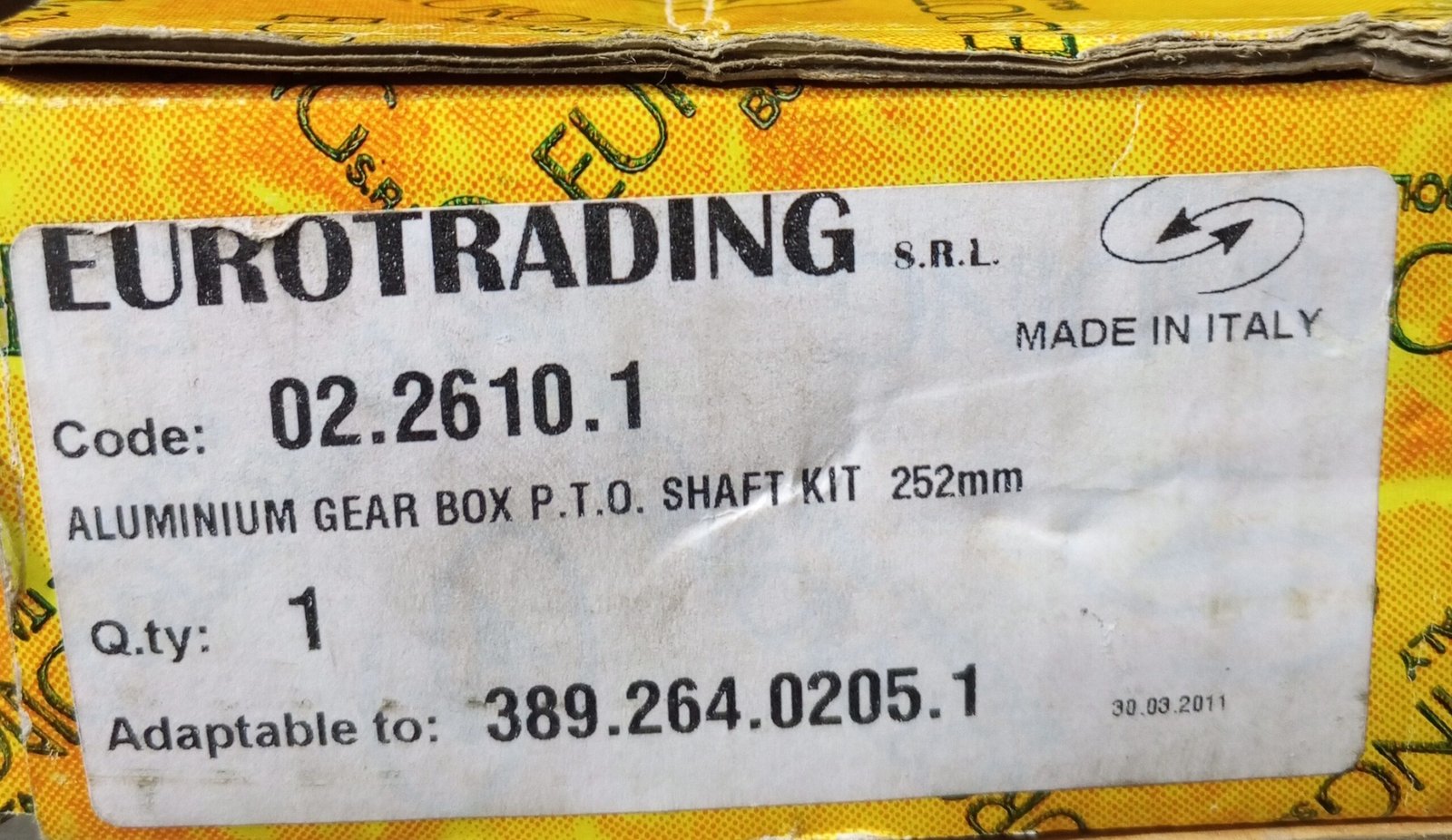 02.2610.1 EUROTRADING ALUMINIUM GEAR BOX P.T.O. SFAFT KIT 252MM - Image 3