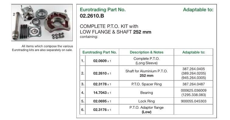 02.2610.B EUROTRADING COMPLETE P.T.O. KIT WITH LOW FLANGE & SHAFT 252MM - Image 2